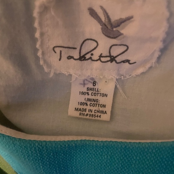 Anthropologie Tabitha size 6 Green & Blue Pleated Cotton Color-block Mini Dress - Picture 7 of 8